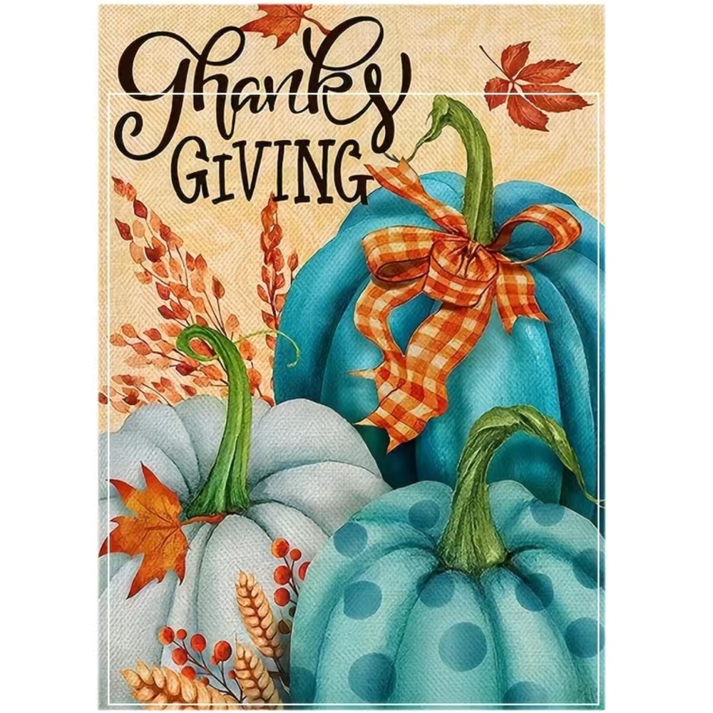 NIP Thanksgiving Blue Teal White Pumpkin Garden Flag, Double Sided